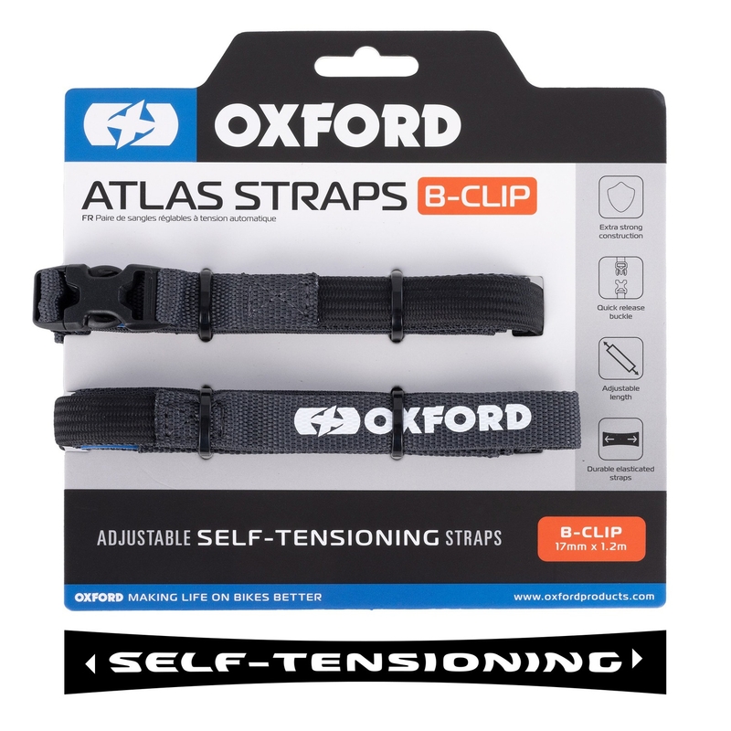 Sangles de bagages Oxford Atlas B-Clip 2 pcs gris 17 mm x 1.2 m