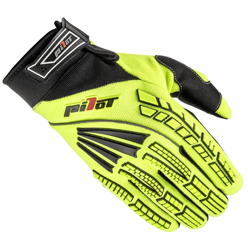 Gants motocross enfants Pilot Pioneer jaune fluo-noir-rouge