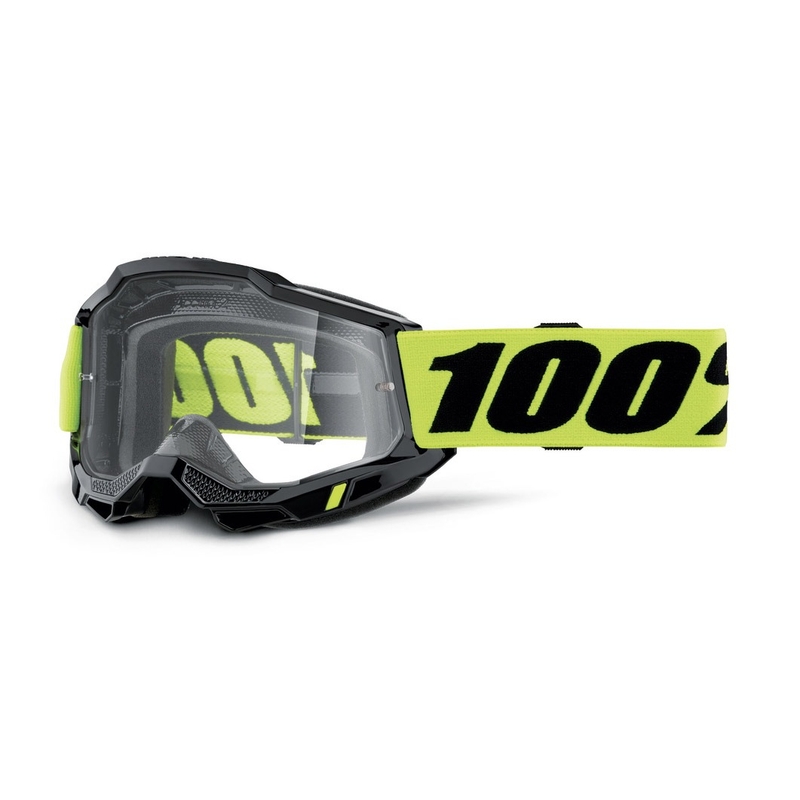 Lunettes de moto-cross 100% ACCURI 2 OTG noir-jaune fluo (plexi transparent)