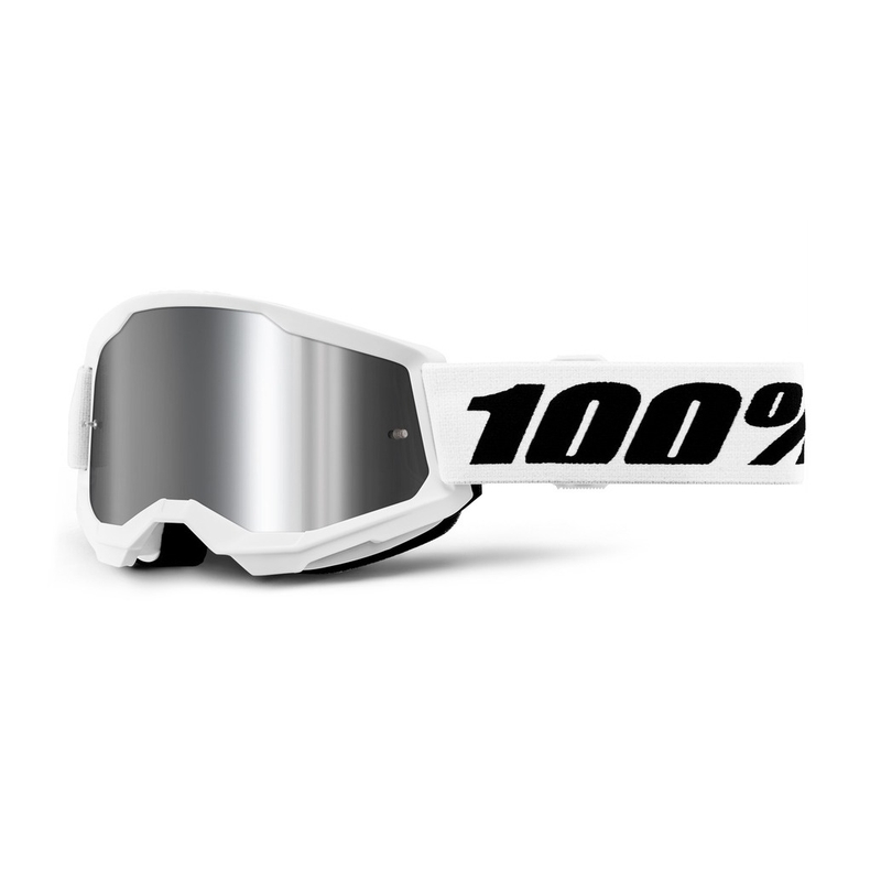 Masques motocross enfants 100% STRATA 2 blanc argent plexi
