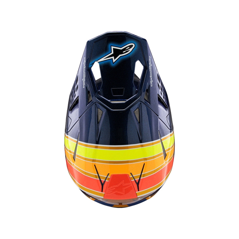 Casque motocross Alpinestars Supertech S-M10 TROY LEE DESIGNS bleu perle-orange fluo-jaune-rouge