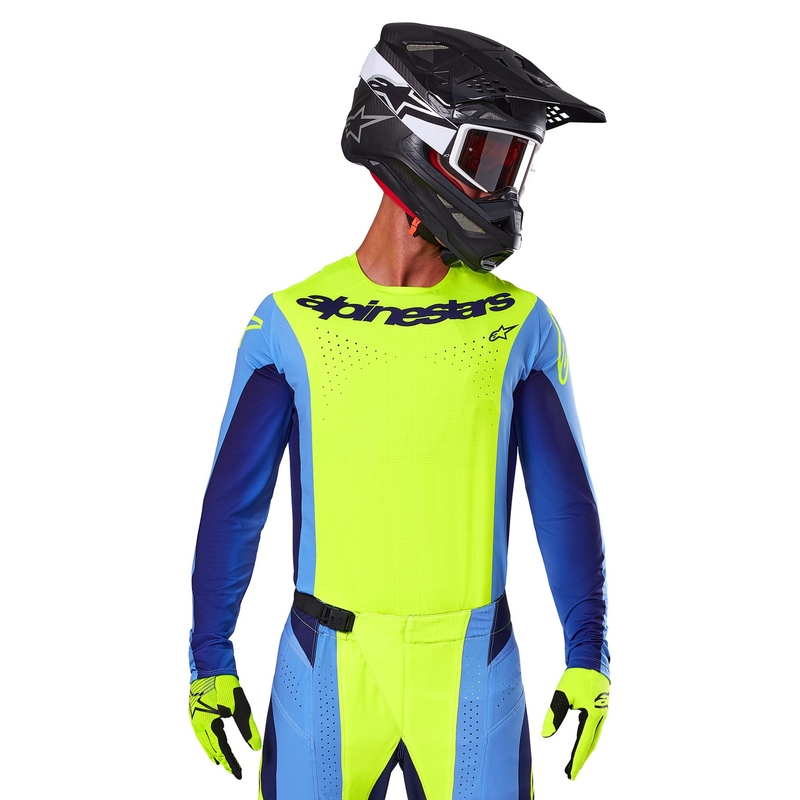 Maillot de motocross Alpinestars Techstar Melt jaune fluo-bleu