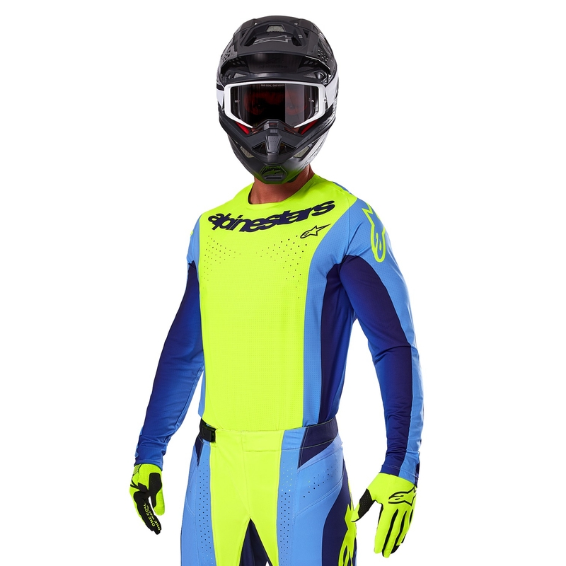 Maillot de motocross Alpinestars Techstar Melt jaune fluo-bleu