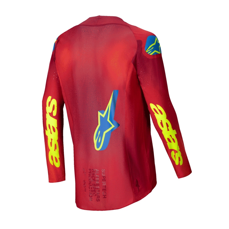 Maillot de motocross Alpinestars Supertech Maker rouge-jaune fluo
