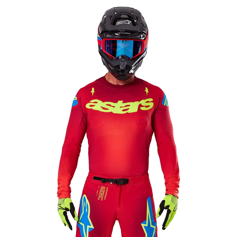Maillot de motocross Alpinestars Supertech Maker rouge-jaune fluo