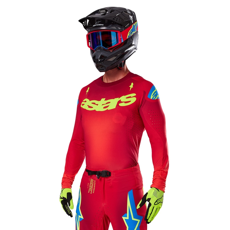 Maillot de motocross Alpinestars Supertech Maker rouge-jaune fluo