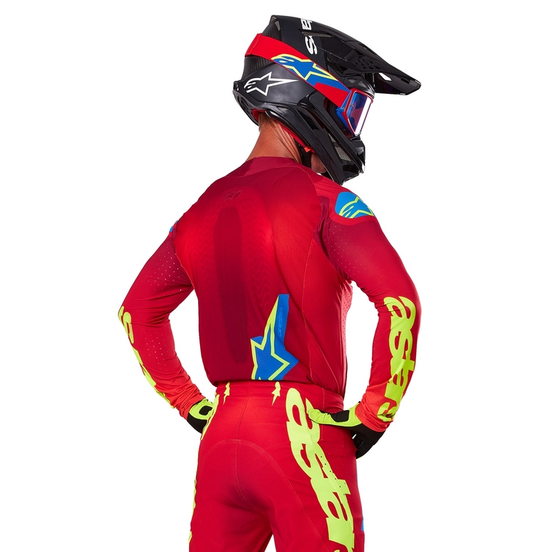 Maillot de motocross Alpinestars Supertech Maker rouge-jaune fluo