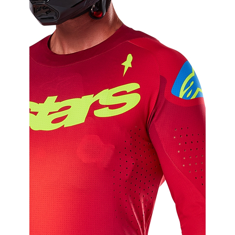 Maillot de motocross Alpinestars Supertech Maker rouge-jaune fluo