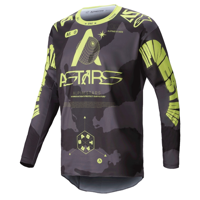 Maillot de motocross Alpinestars Racer Hollow camo foncé-jaune fluo