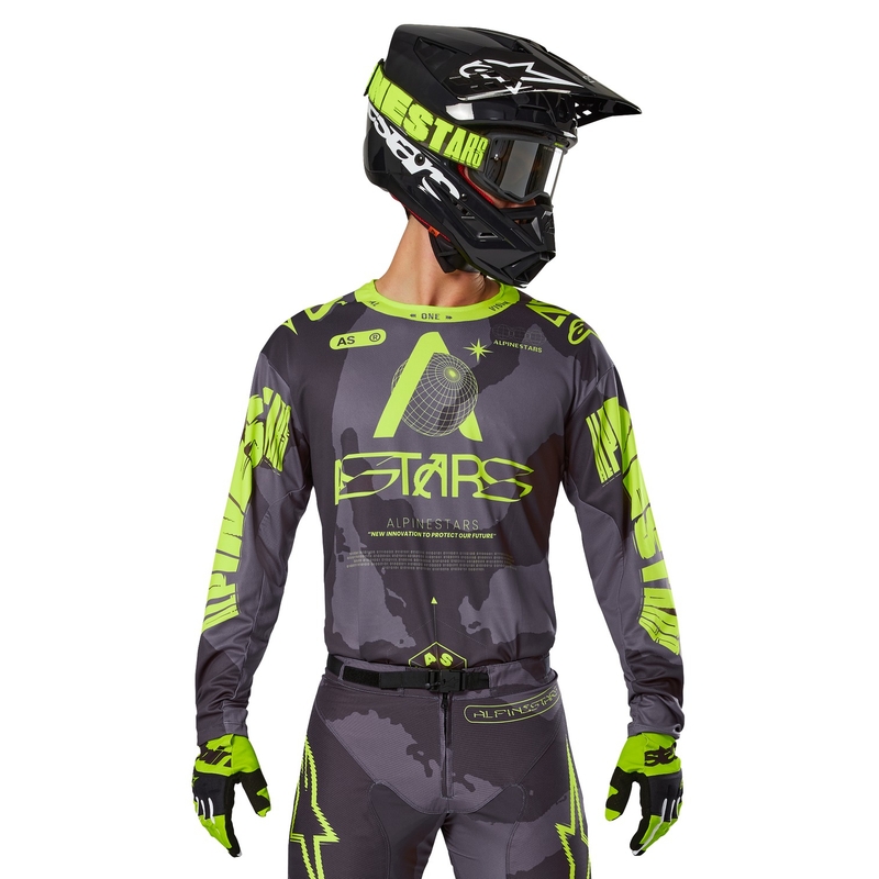 Maillot de motocross Alpinestars Racer Hollow camo foncé-jaune fluo