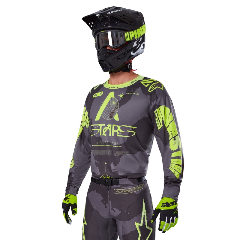 Maillot de motocross Alpinestars Racer Hollow camo foncé-jaune fluo