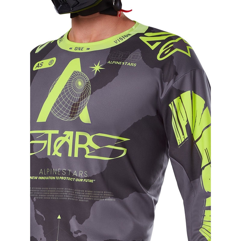 Maillot de motocross Alpinestars Racer Hollow camo foncé-jaune fluo