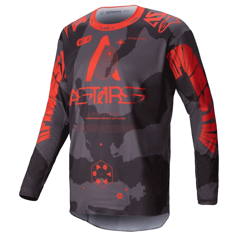 Maillot de motocross Alpinestars Racer Hollow gris camo-orange fluo