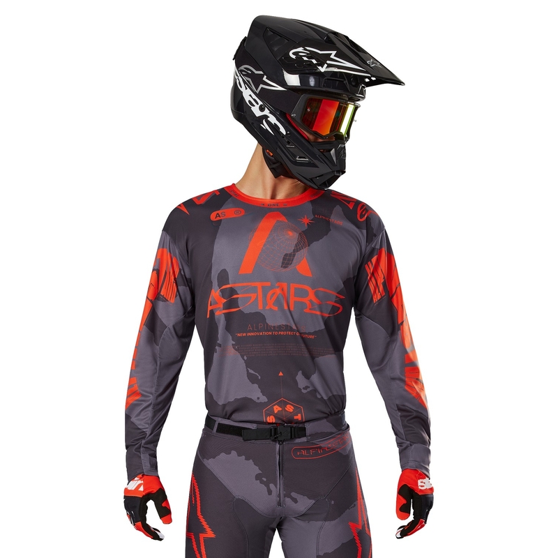 Maillot de motocross Alpinestars Racer Hollow gris camo-orange fluo