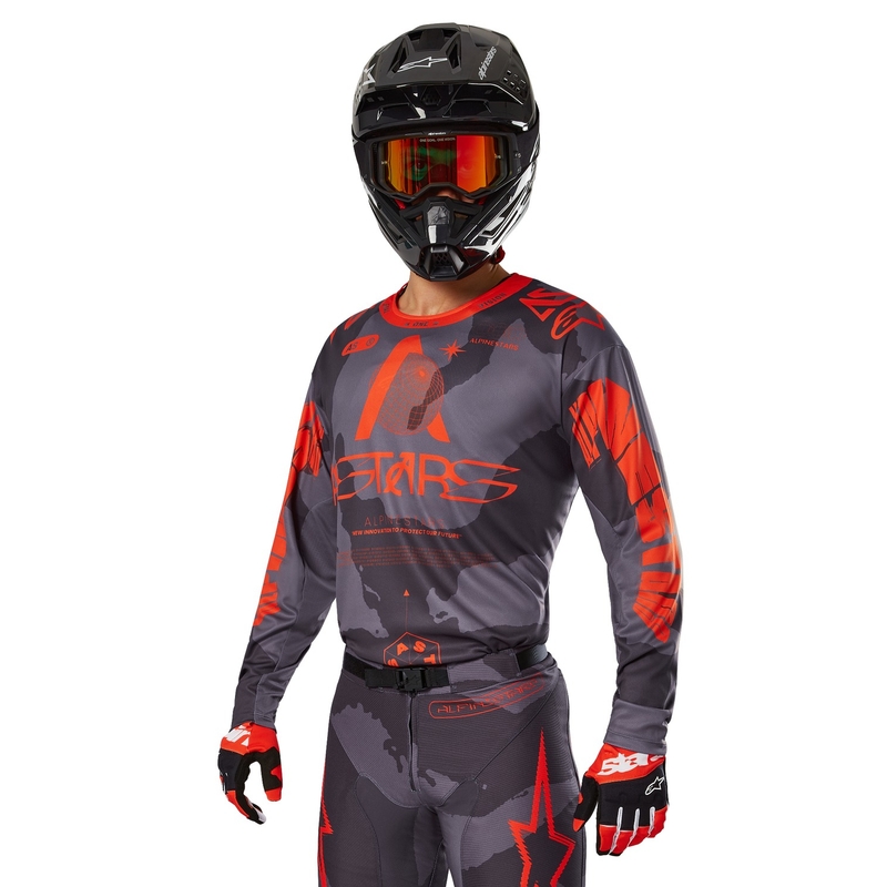 Maillot de motocross Alpinestars Racer Hollow gris camo-orange fluo