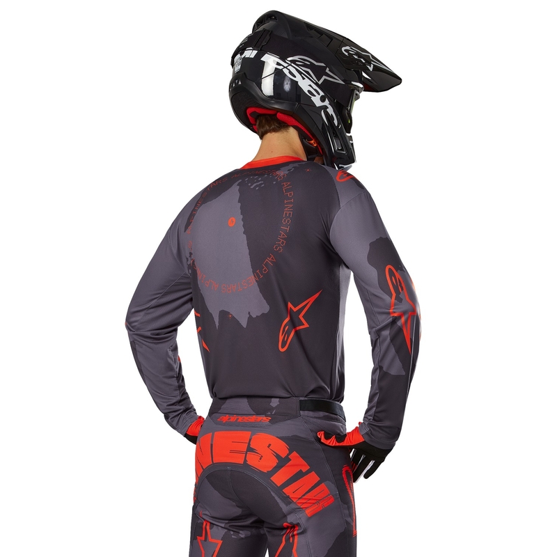Maillot de motocross Alpinestars Racer Hollow gris camo-orange fluo