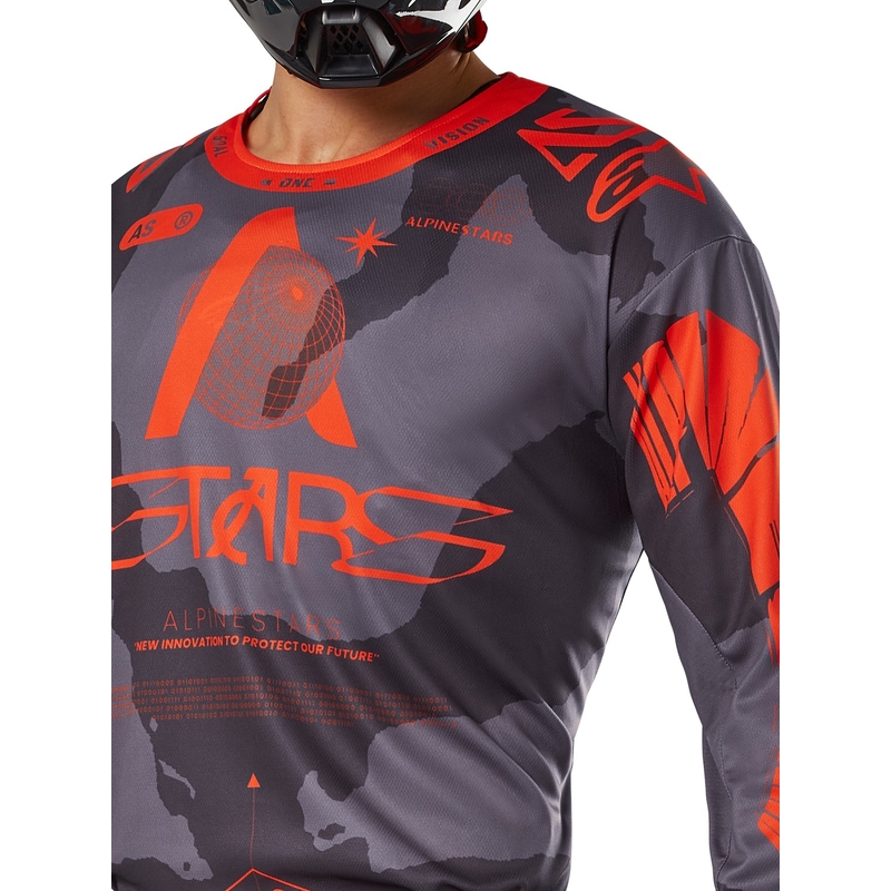 Maillot de motocross Alpinestars Racer Hollow gris camo-orange fluo