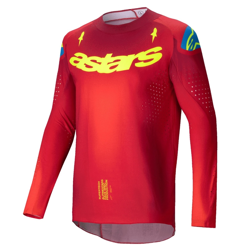 Maillot de motocross Alpinestars Supertech Maker rouge-jaune fluo