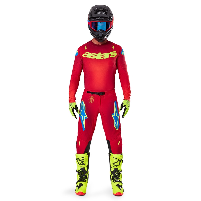 Pantalon de motocross Alpinestars Supertech Maker rouge-jaune fluo
