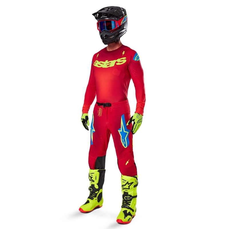 Pantalon de motocross Alpinestars Supertech Maker rouge-jaune fluo