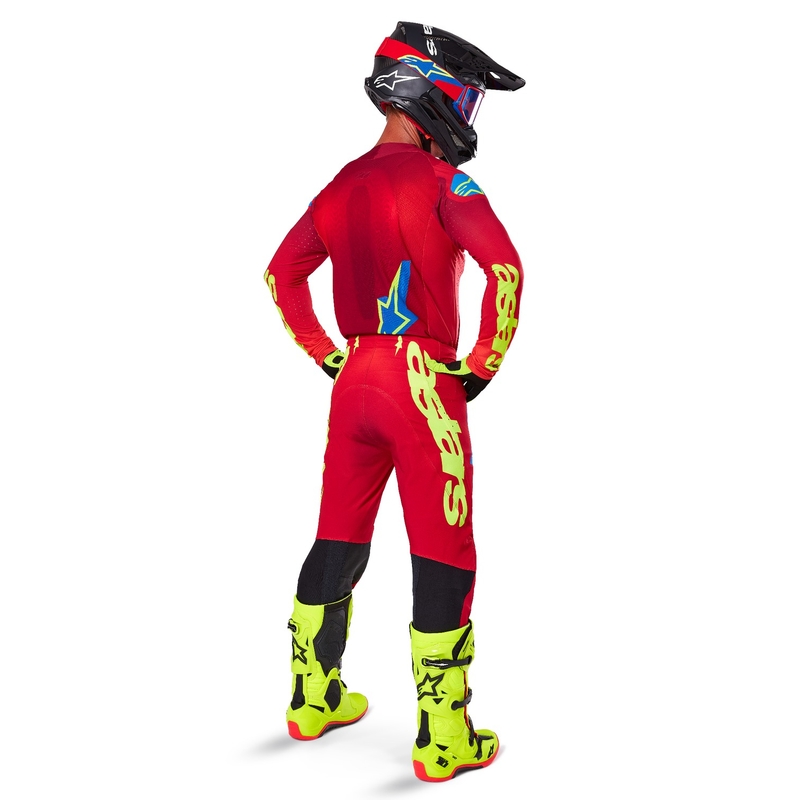 Pantalon de motocross Alpinestars Supertech Maker rouge-jaune fluo