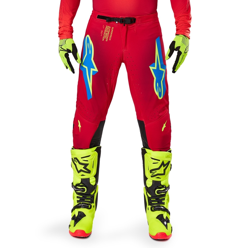 Pantalon de motocross Alpinestars Supertech Maker rouge-jaune fluo