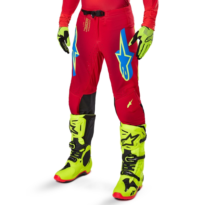 Pantalon de motocross Alpinestars Supertech Maker rouge-jaune fluo