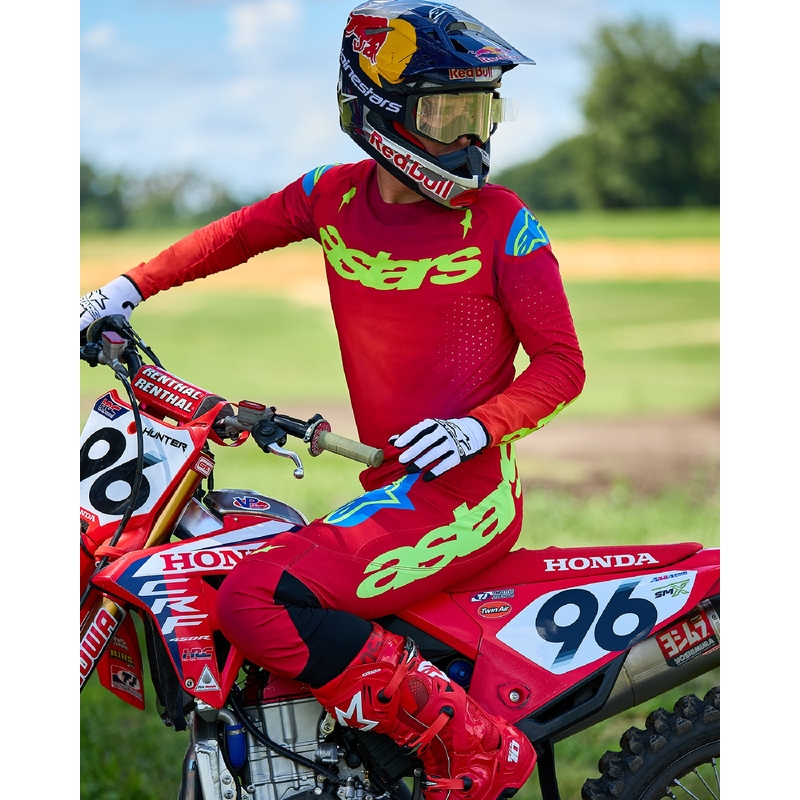 Pantalon de motocross Alpinestars Supertech Maker rouge-jaune fluo