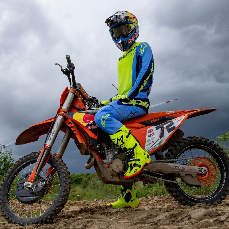 Pantalon de motocross Alpinestars Techstar Melt jaune fluo-bleu