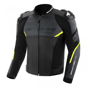 Veste de moto en cuir Shima Bandit 2.0 noir-blanc-jaune fluo