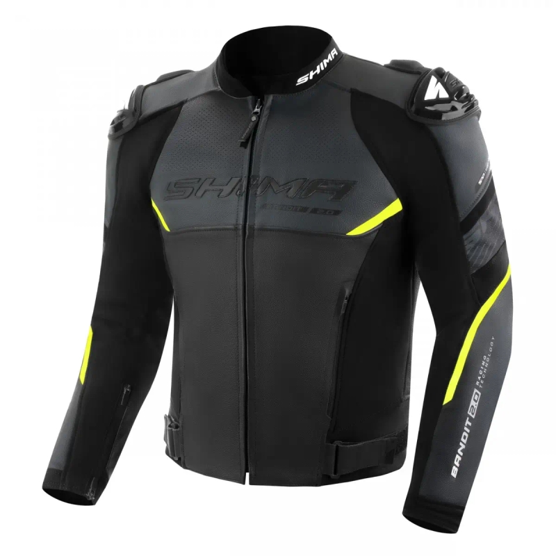 Veste de moto en cuir Shima Bandit 2.0 noir-blanc-jaune fluo