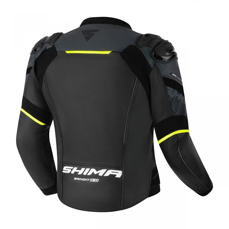 Veste de moto en cuir Shima Bandit 2.0 noir-blanc-jaune fluo