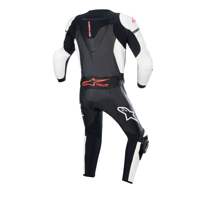 Combinaison deux pièces Alpinestars GP Force Lurv en cuir blanc-noir-rouge fluo