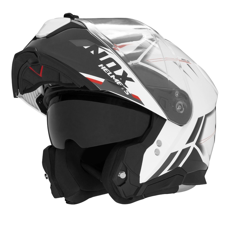 Casque moto NOX N967 Synchro blanc-noir-rouge