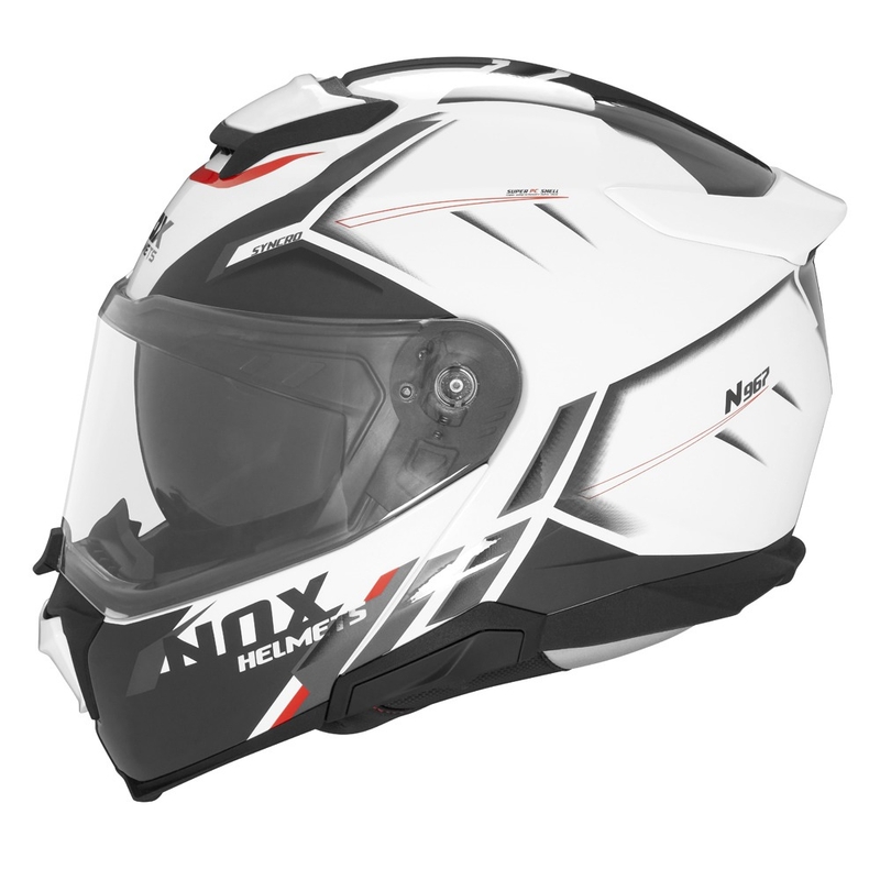 Casque moto NOX N967 Synchro blanc-noir-rouge