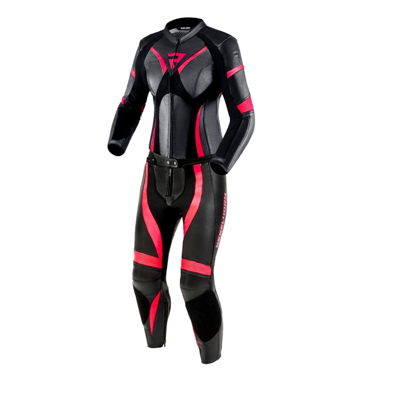 Combinaison de moto en cuir pour femmes Rebelhorn Rebel Glossy Black and Pink