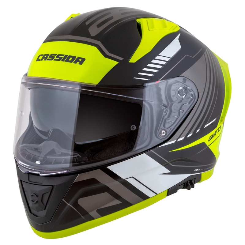 Casque moto intégral Cassida Aero Drome noir-jaune fluo-blanc-gris