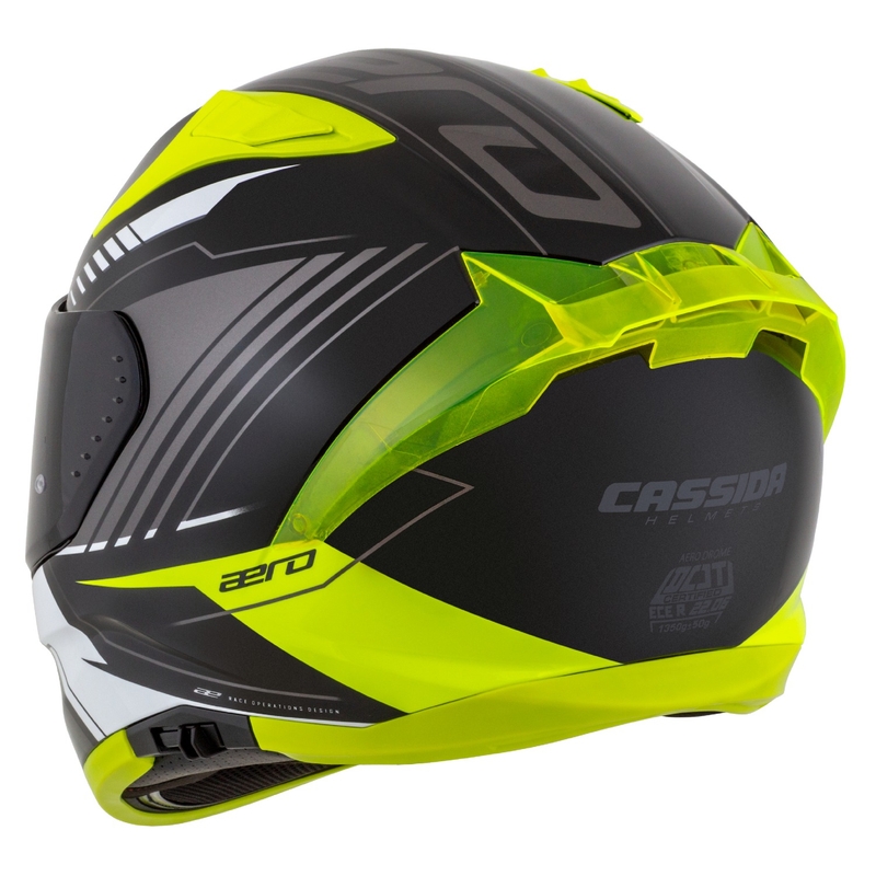 Casque moto intégral Cassida Aero Drome noir-jaune fluo-blanc-gris