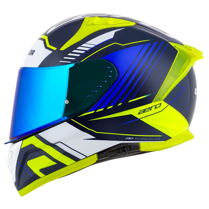 Casque moto intégral Cassida Aero Drome bleu-jaune fluo-bleu clair-blanc