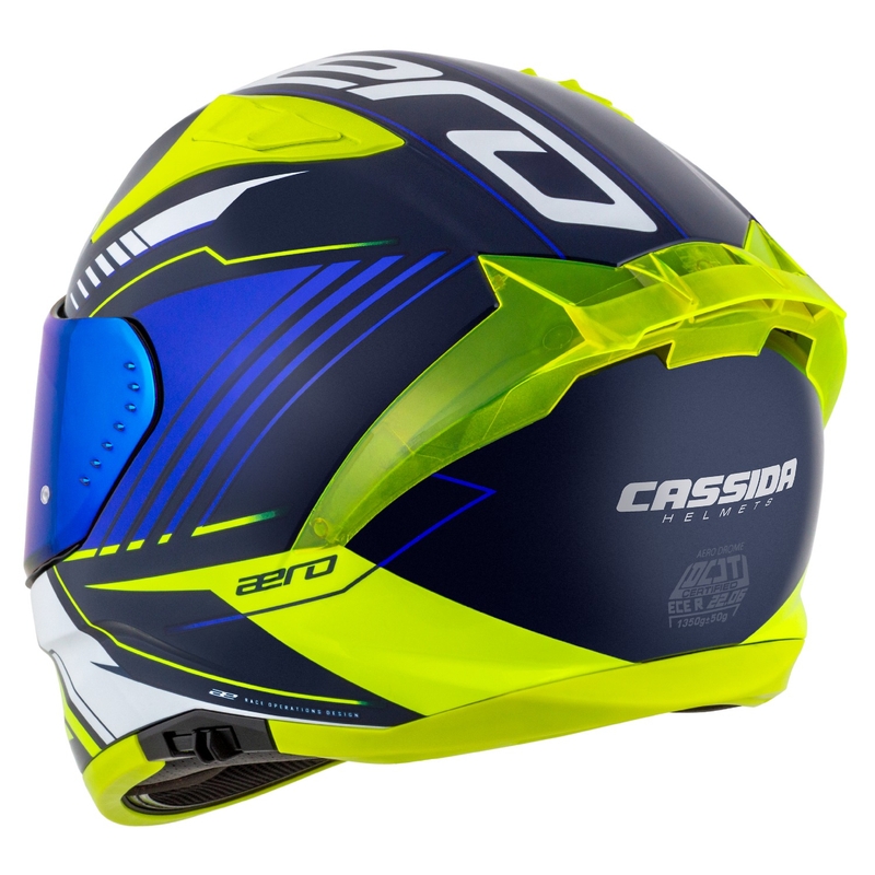 Casque moto intégral Cassida Aero Drome bleu-jaune fluo-bleu clair-blanc