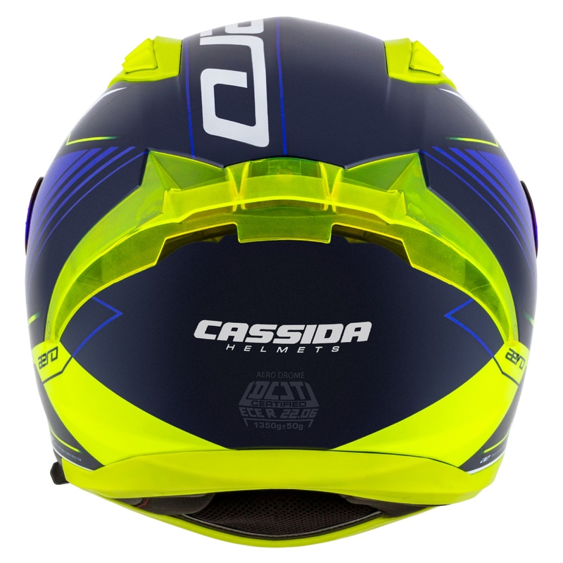 Casque moto intégral Cassida Aero Drome bleu-jaune fluo-bleu clair-blanc