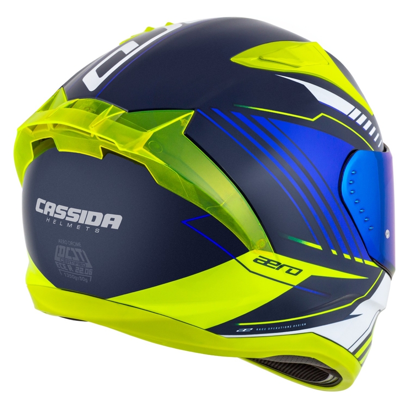 Casque moto intégral Cassida Aero Drome bleu-jaune fluo-bleu clair-blanc