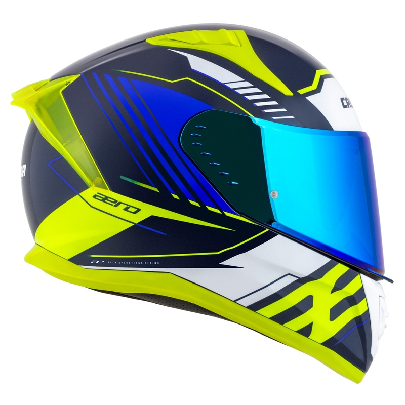 Casque moto intégral Cassida Aero Drome bleu-jaune fluo-bleu clair-blanc