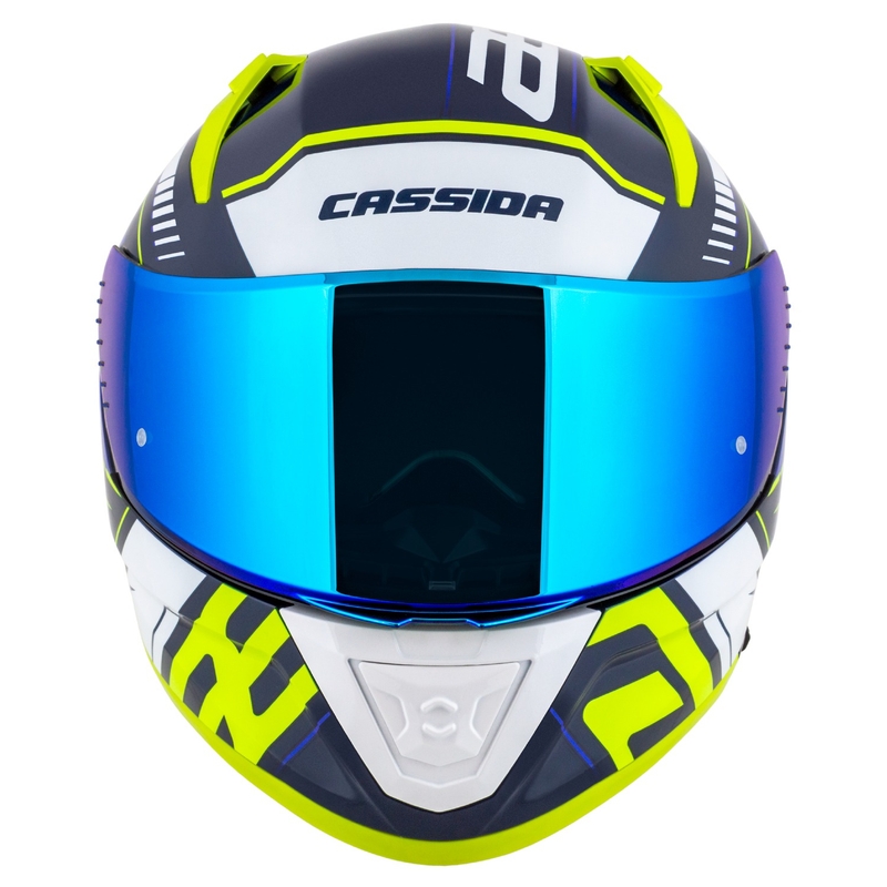 Casque moto intégral Cassida Aero Drome bleu-jaune fluo-bleu clair-blanc