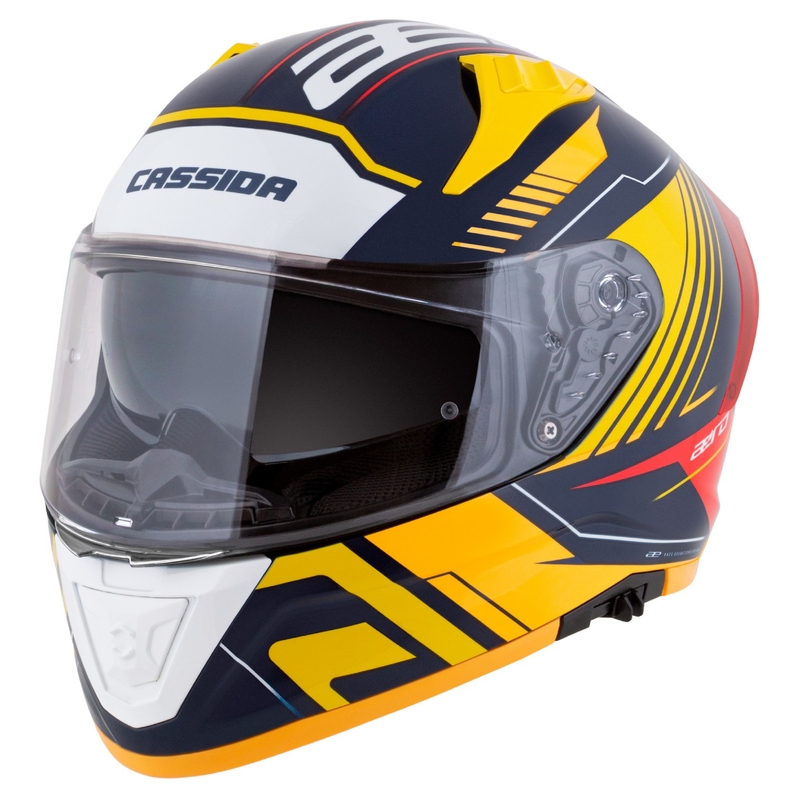 Casque moto intégral Cassida Aero Drome bleu-fluo jaune-orange-rouge-bleu clair-blanc