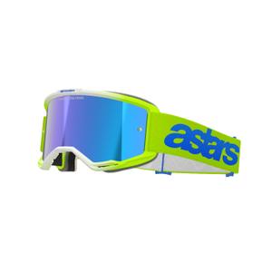 Lunettes de motocross Alpinestars Vision 5 Blaze jaune fluo-bleu avec plexi bleu réfléchissant