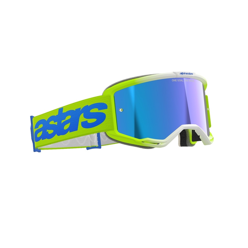 Lunettes de motocross Alpinestars Vision 5 Blaze jaune fluo-bleu avec plexi bleu réfléchissant