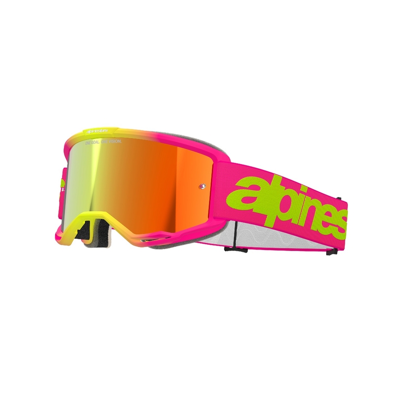 Lunettes de motocross Alpinestars Vision 5 Wordmark rose-jaune fluo avec plexi rouge réfléchissant