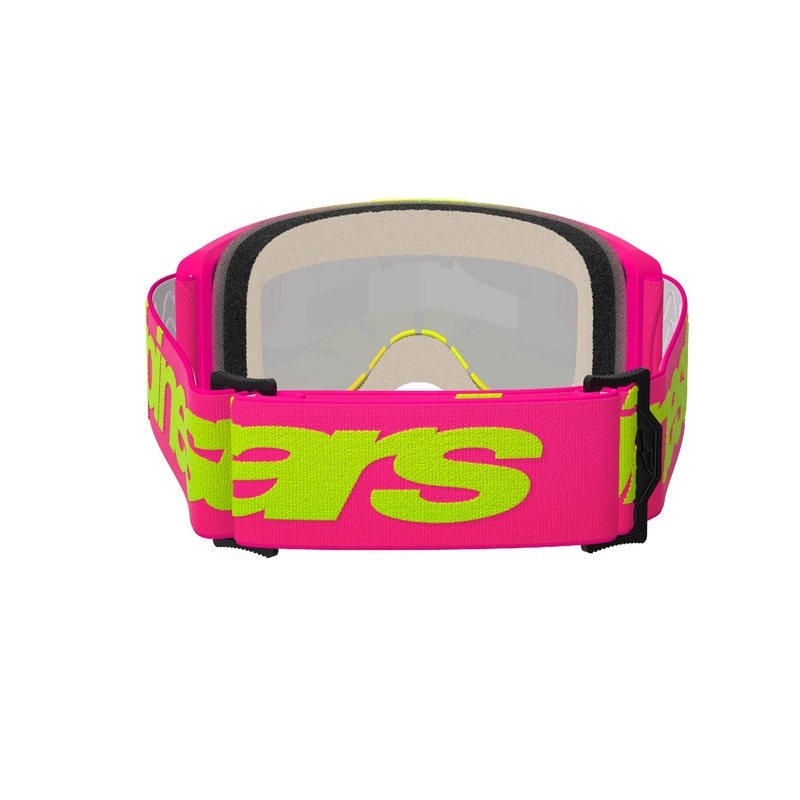 Lunettes de motocross Alpinestars Vision 5 Wordmark rose-jaune fluo avec plexi rouge réfléchissant