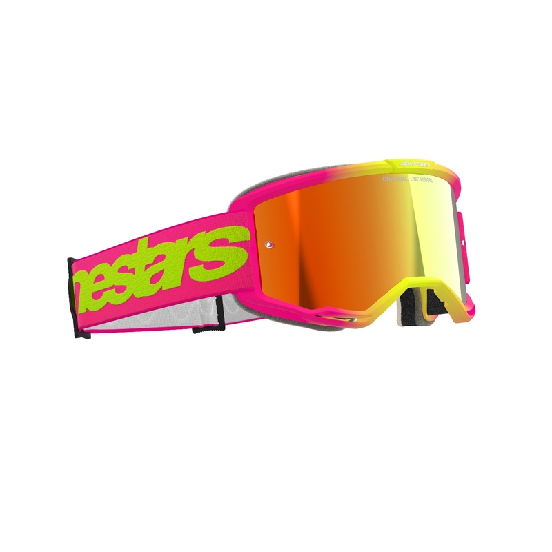 Lunettes de motocross Alpinestars Vision 5 Wordmark rose-jaune fluo avec plexi rouge réfléchissant